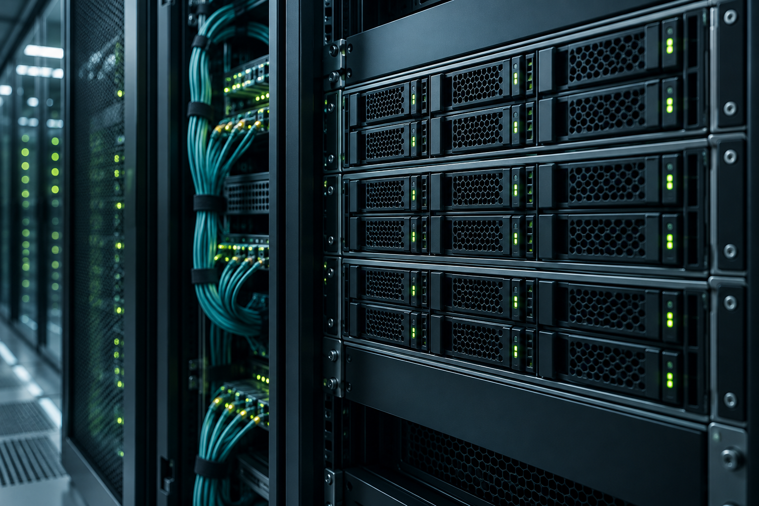 Illustrazione generata di storage e connessioni in fibra